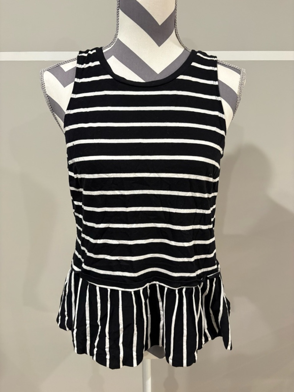 Old Navy Black and White Striped Peplum Tank